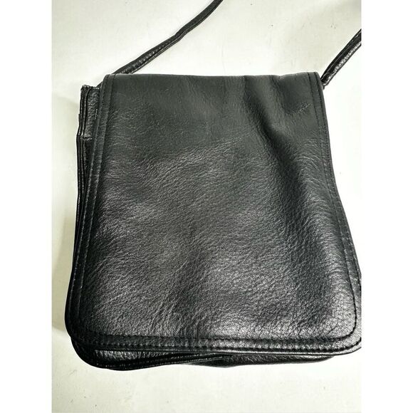 Unisex Faux Leather Black Crossbody Bag with Card Slots Plaid Lined - Picture 2 of 14